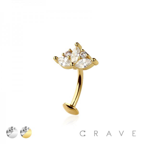 MULTI CZ MARQUISE FLOWER TOP 316L SURGICAL STEEL THREADLESS FLOATING BELLY BUTTON RING